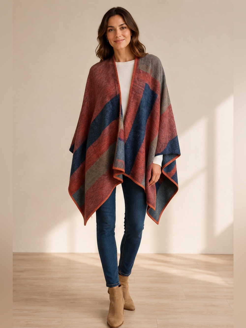 BB Dakota Multicolor Geometric Poncho
